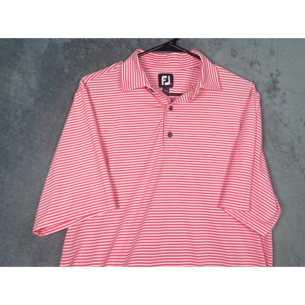 FootJoy Mens ProDry Striped Golf Polo Shirt Pink White Short‎ Sleeve Size Small